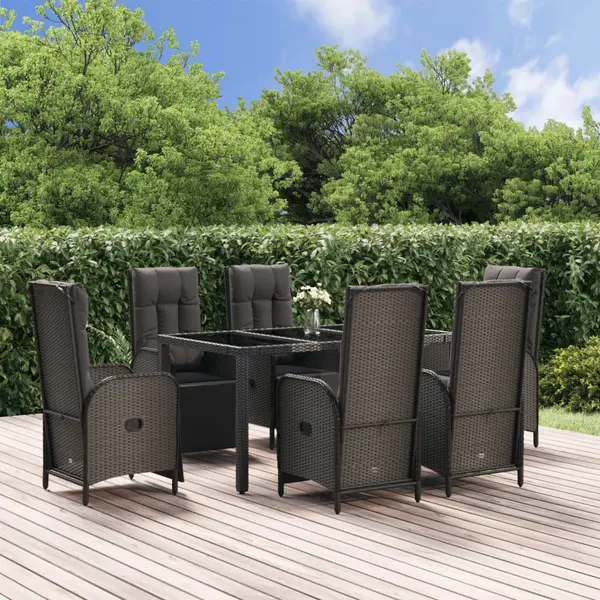 Gossi set mobilier de gradina cu perne, 7 piese, negru/gri, poliratan