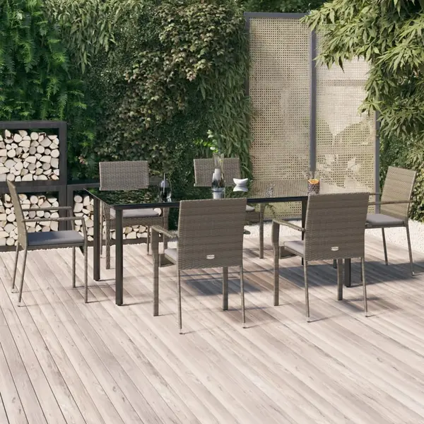 Gossi set mobilier de gradina cu perne, 7 piese, negru/gri, poliratan