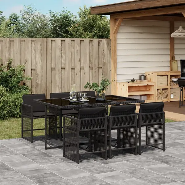 Gossi set mobilier de gradina cu perne, 7 piese, negru, poliratan