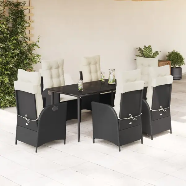 Gossi set mobilier de gradina cu perne, 7 piese, negru, poliratan