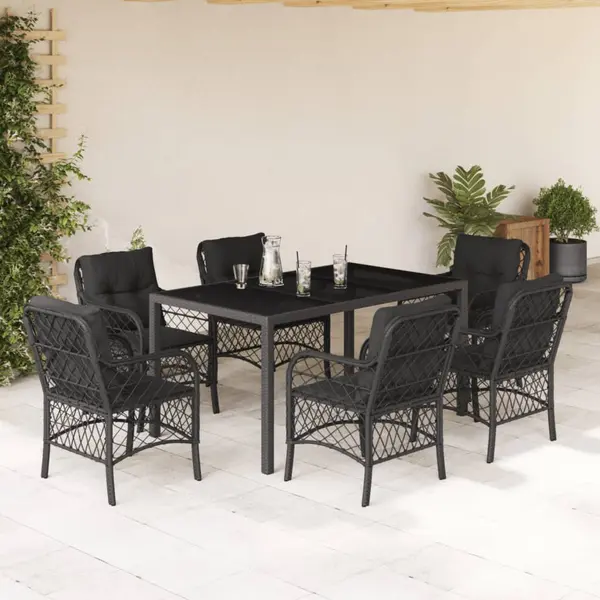 Gossi set mobilier de gradina cu perne, 7 piese, negru, poliratan