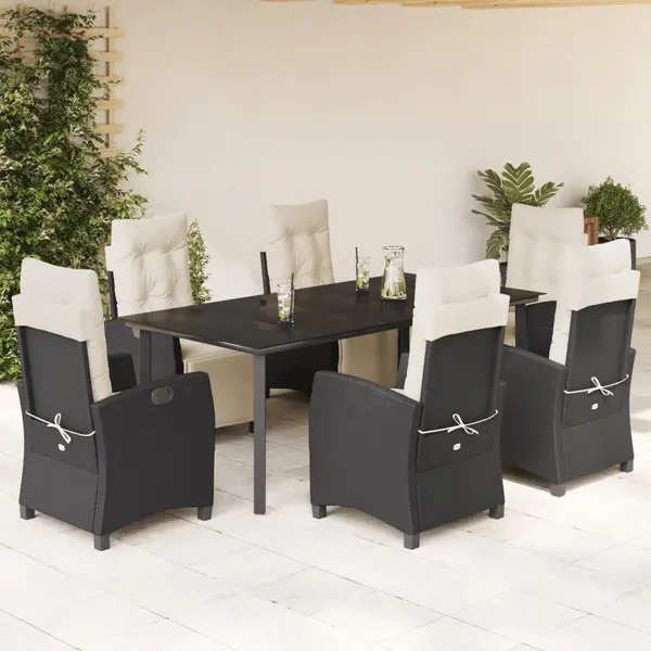 Gossi set mobilier de gradina cu perne, 7 piese, negru, poliratan