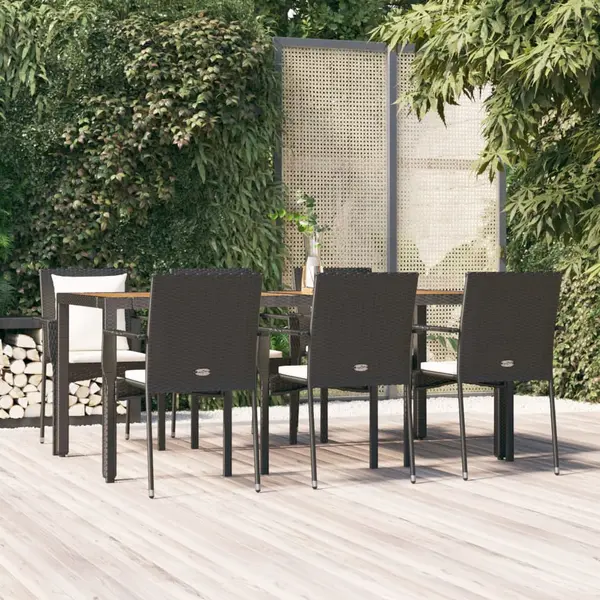 Gossi set mobilier de gradina cu perne, 7 piese, negru, poliratan