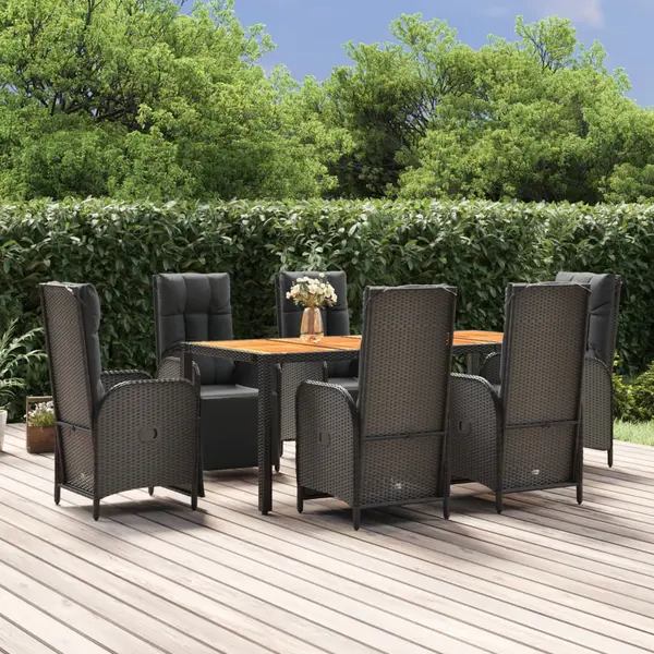 Gossi set mobilier de gradina cu perne, 7 piese, negru, poliratan