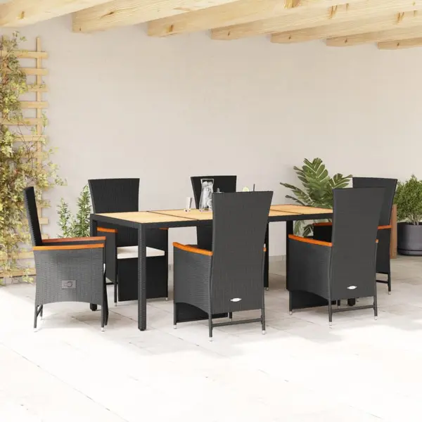 Gossi set mobilier de gradina cu perne, 7 piese, negru, poliratan
