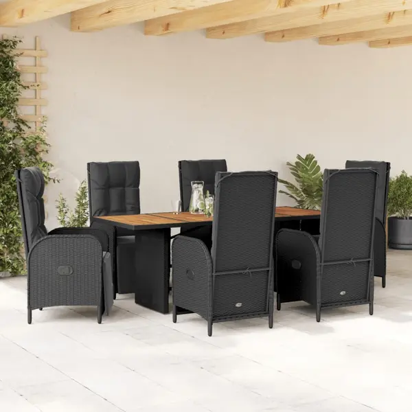 Gossi set mobilier de gradina cu perne, 7 piese, negru, poliratan
