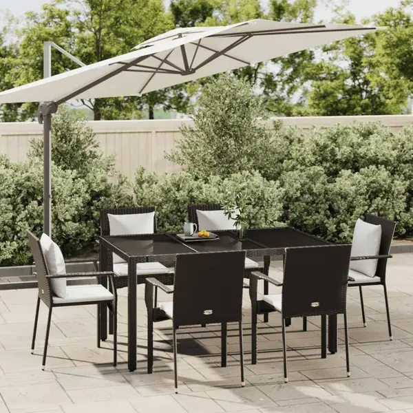 Gossi set mobilier de gradina cu perne, 7 piese, negru, poliratan