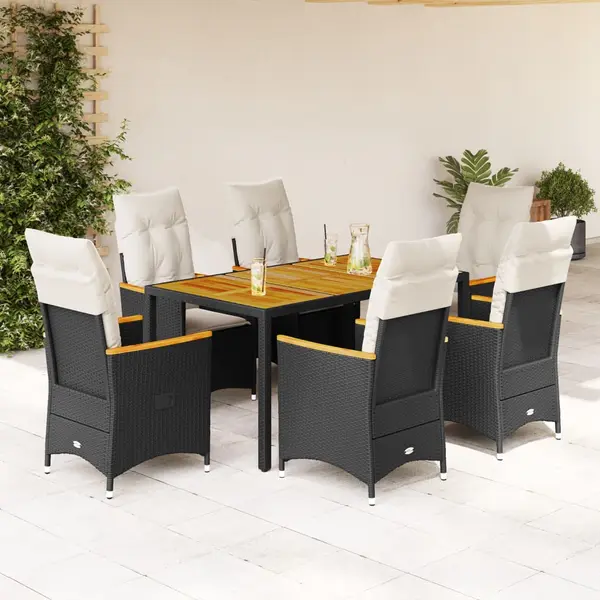 Gossi set mobilier de gradina cu perne, 7 piese, negru, poliratan