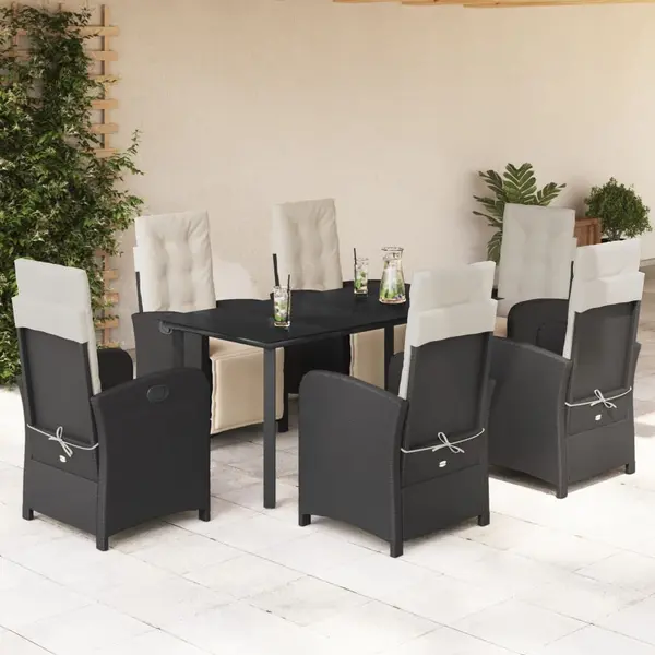 Gossi set mobilier de gradina cu perne, 7 piese, negru, poliratan