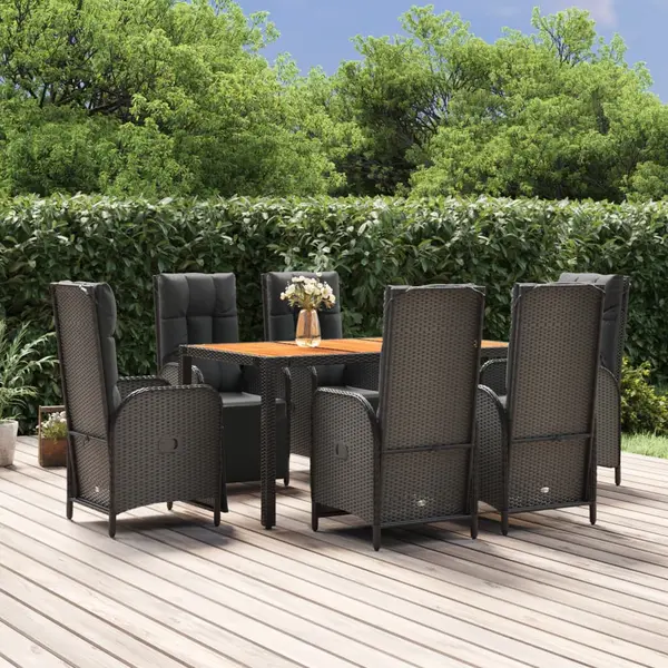 Gossi set mobilier de gradina cu perne, 7 piese, negru, poliratan