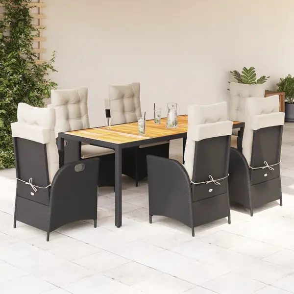 Gossi set mobilier de gradina cu perne, 7 piese, negru, poliratan