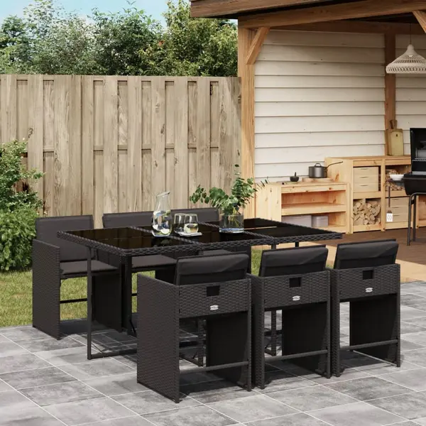 Gossi set mobilier de gradina cu perne, 7 piese, negru, poliratan