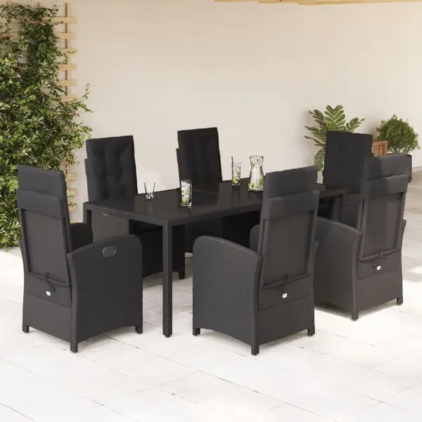 Gossi set mobilier de gradina cu perne, 7 piese, negru, poliratan