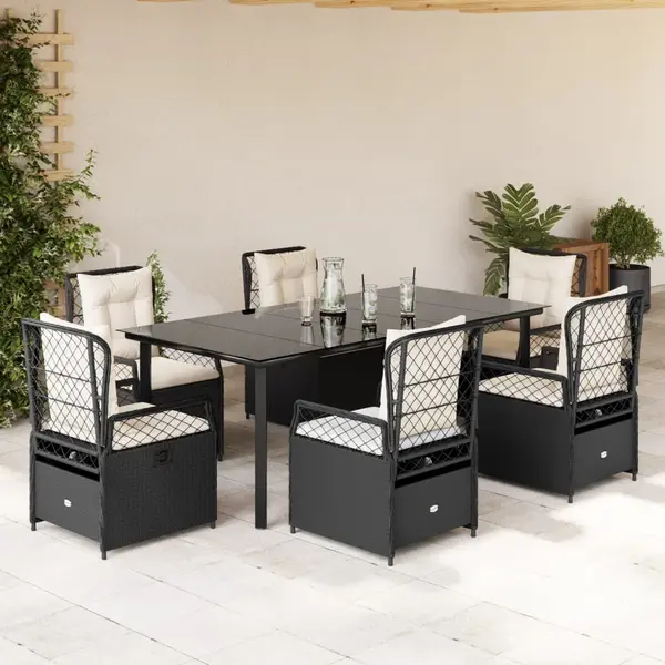 Gossi set mobilier de gradina cu perne, 7 piese, negru, poliratan