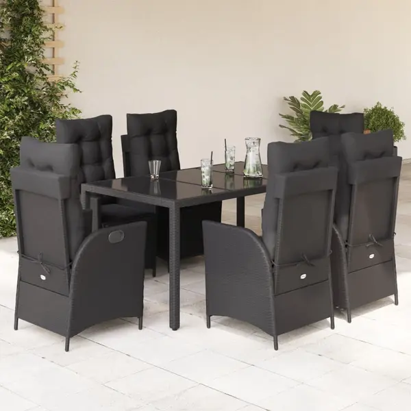 Gossi set mobilier de gradina cu perne, 7 piese, negru, poliratan