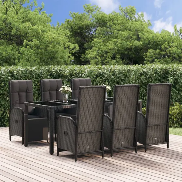 Gossi set mobilier de gradina cu perne, 7 piese, negru, poliratan