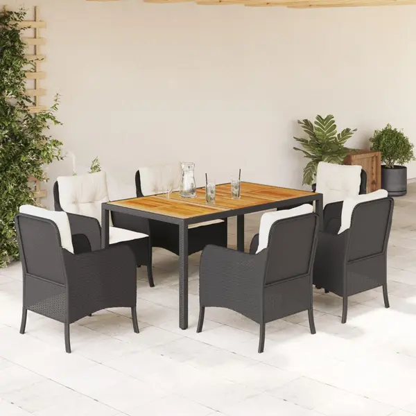 Gossi set mobilier de gradina cu perne, 7 piese, negru, poliratan