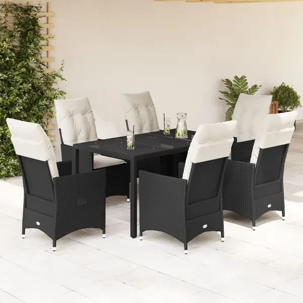 Gossi set mobilier de gradina cu perne, 7 piese, negru, poliratan