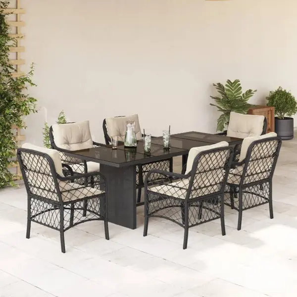 Gossi set mobilier de gradina cu perne, 7 piese, negru, poliratan