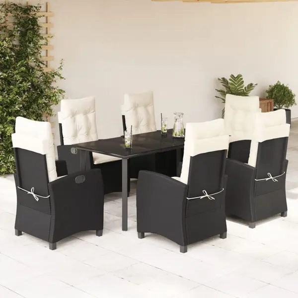Gossi set mobilier de gradina cu perne, 7 piese, negru, poliratan
