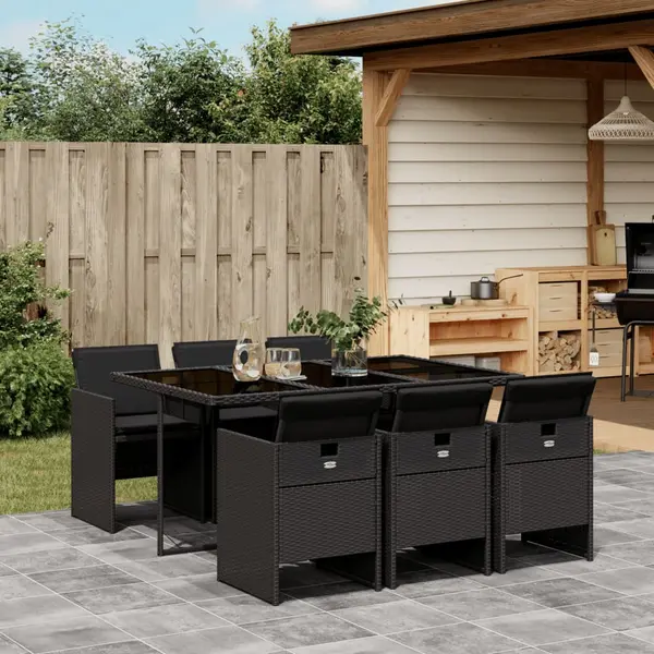 Gossi set mobilier de gradina cu perne, 7 piese, negru, poliratan