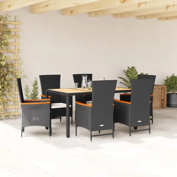 Gossi set mobilier de gradina cu perne, 7 piese, negru, poliratan
