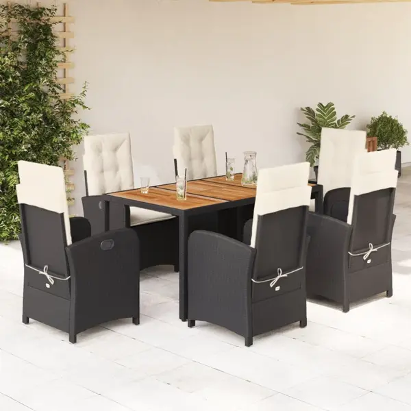 Gossi set mobilier de gradina cu perne, 7 piese, negru, poliratan