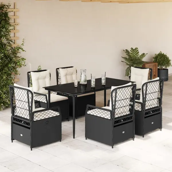Gossi set mobilier de gradina cu perne, 7 piese, negru, poliratan