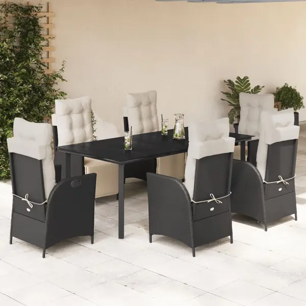 Gossi set mobilier de gradina cu perne, 7 piese, negru, poliratan