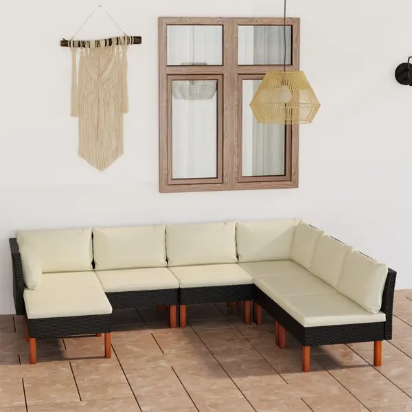 Gossi set mobilier de gradina cu perne, 7 piese, negru, poliratan