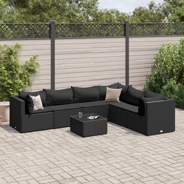 Gossi set mobilier de gradina cu perne, 7 piese, negru, poliratan