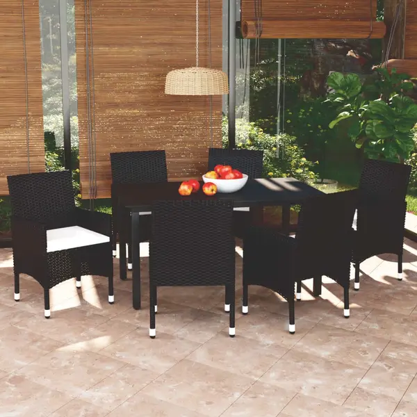 Gossi set mobilier de gradina cu perne, 7 piese, negru, poliratan