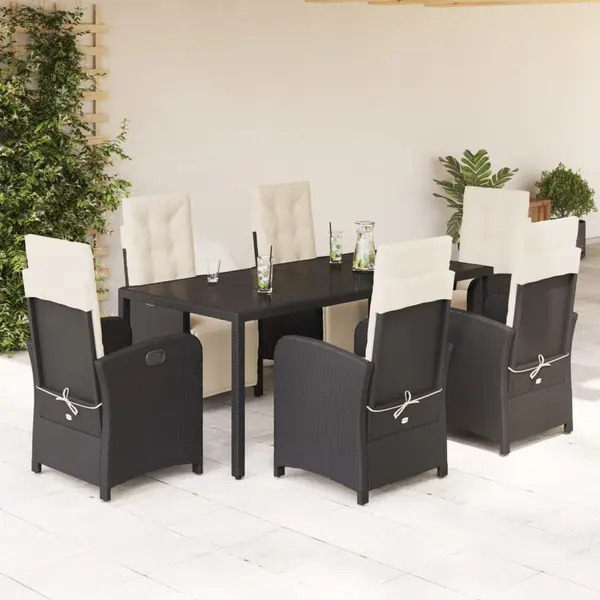 Gossi set mobilier de gradina cu perne, 7 piese, negru, poliratan