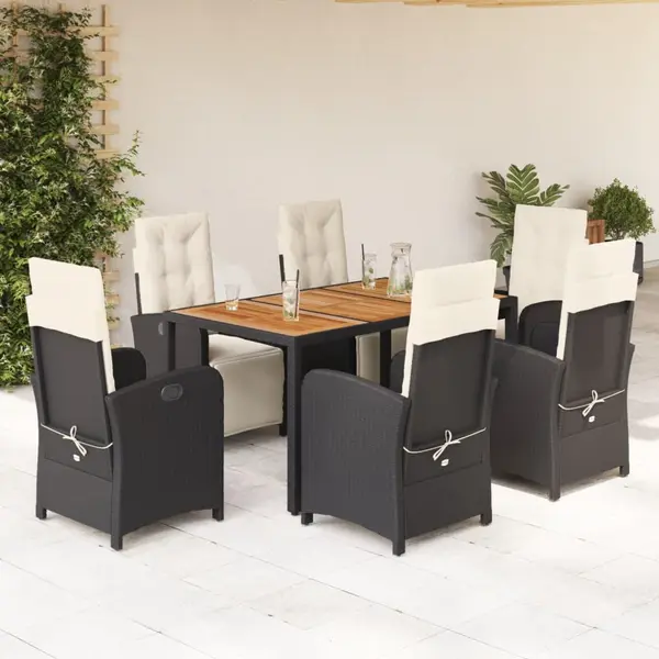 Gossi set mobilier de gradina cu perne, 7 piese, negru, poliratan