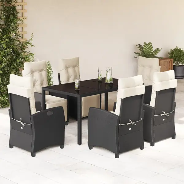 Gossi set mobilier de gradina cu perne, 7 piese, negru, poliratan