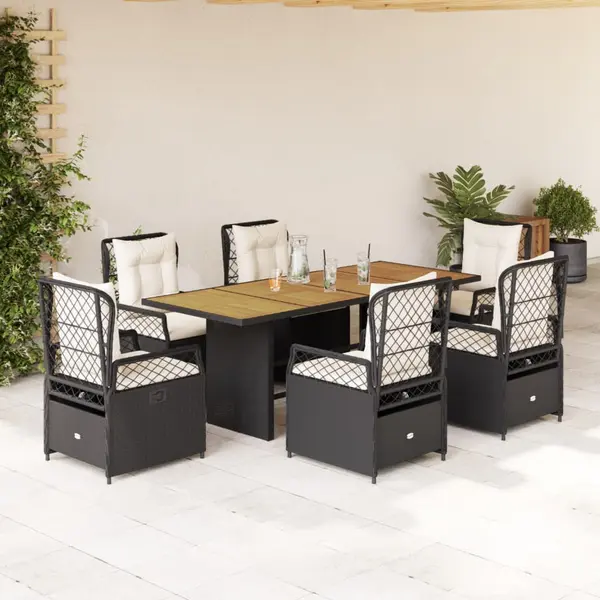 Gossi set mobilier de gradina cu perne, 7 piese, negru, poliratan