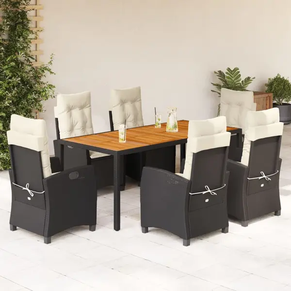 Gossi set mobilier de gradina cu perne, 7 piese, negru, poliratan