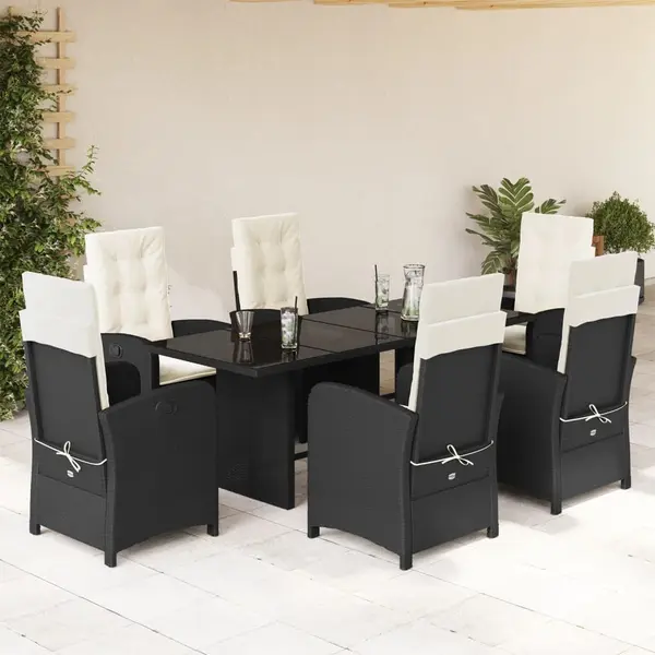 Gossi set mobilier de gradina cu perne, 7 piese, negru, poliratan