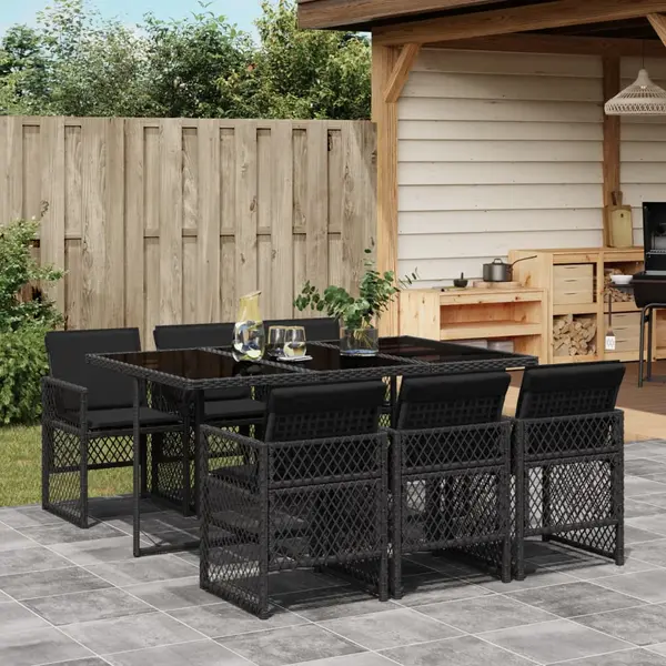 Gossi set mobilier de gradina cu perne, 7 piese, negru, poliratan