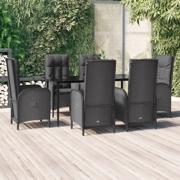 Gossi set mobilier de gradina cu perne, 7 piese, negru, poliratan