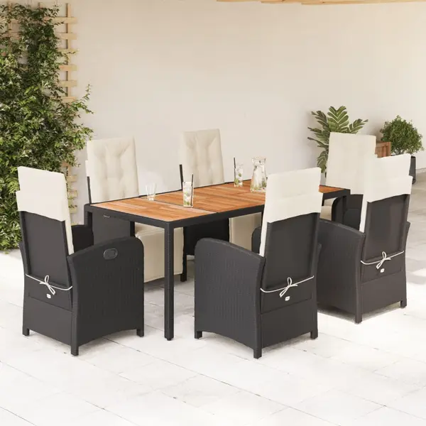 Gossi set mobilier de gradina cu perne, 7 piese, negru, poliratan