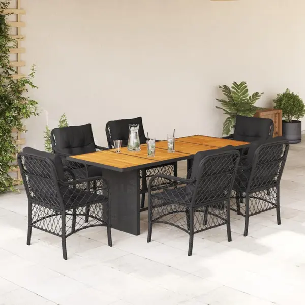 Gossi set mobilier de gradina cu perne, 7 piese, negru, poliratan