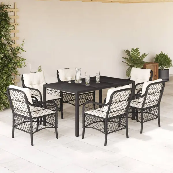 Gossi set mobilier de gradina cu perne, 7 piese, negru, poliratan