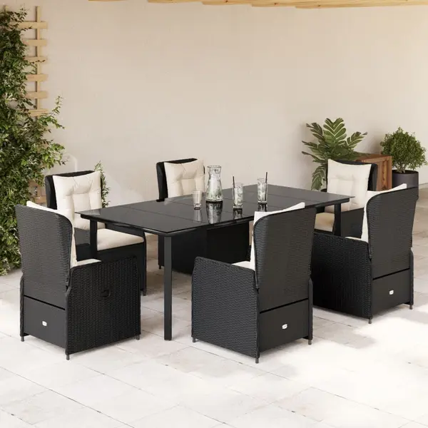 Gossi set mobilier de gradina cu perne, 7 piese, negru, poliratan