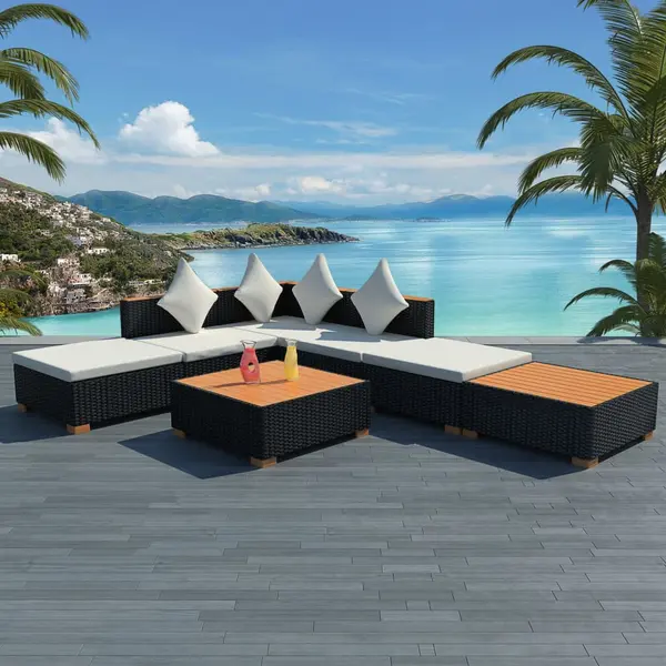 Gossi set mobilier de gradina cu perne, 7 piese, negru, poliratan