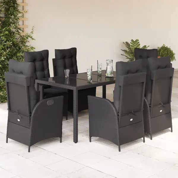 Gossi set mobilier de gradina cu perne, 7 piese, negru, poliratan