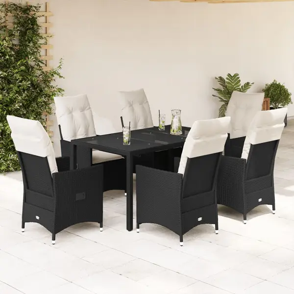 Gossi set mobilier de gradina cu perne, 7 piese, negru, poliratan