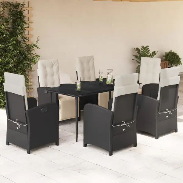 Gossi set mobilier de gradina cu perne, 7 piese, negru, poliratan