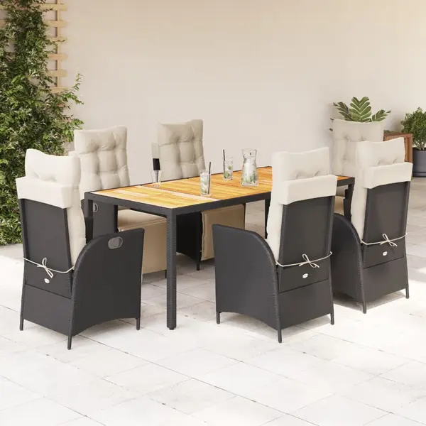 Gossi set mobilier de gradina cu perne, 7 piese, negru, poliratan