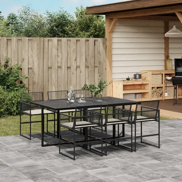 Gossi set mobilier de gradina cu perne, 7 piese, negru, poliratan